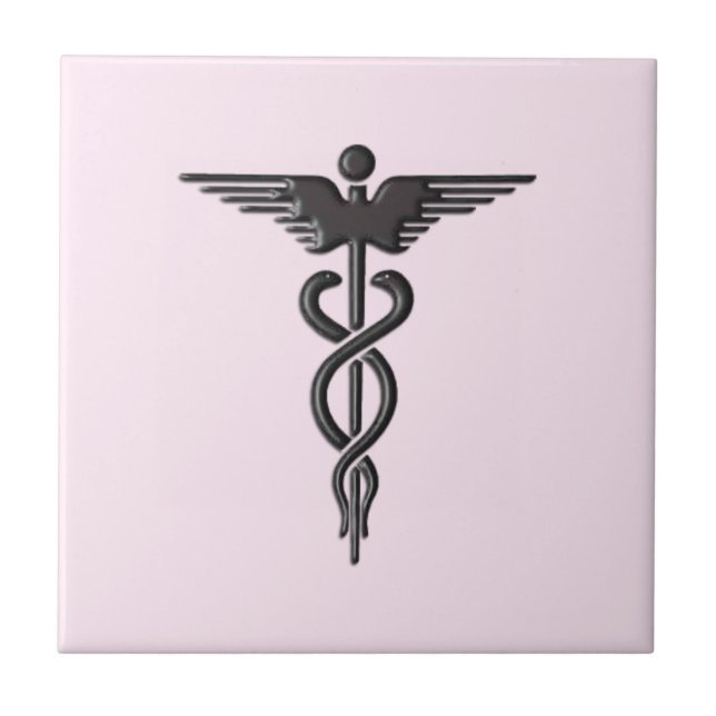 Rosa medicinska kaducé kakelplatta (Framsidan)