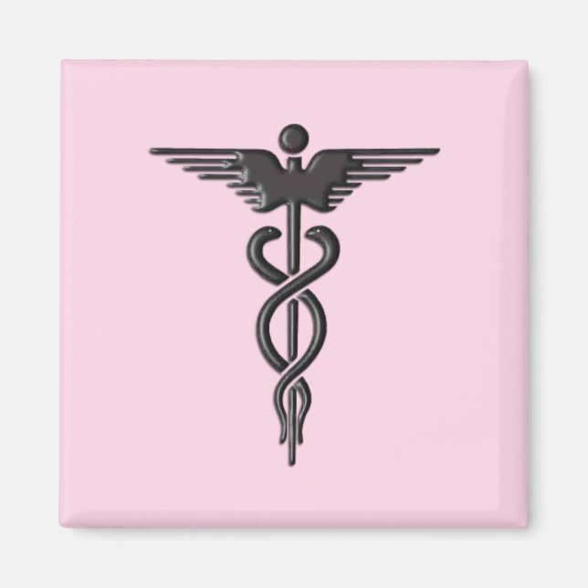 Rosa medicinska kaducé magnet (Framsidan)