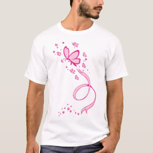 Rosa medvetenhet för fjärilsbandbröstcancer t shirt
