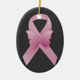 Rosa medvetenhetband julgransprydnad keramik