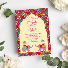 Rosa mehndi för spanska bröllop-elefanter inbjudningar