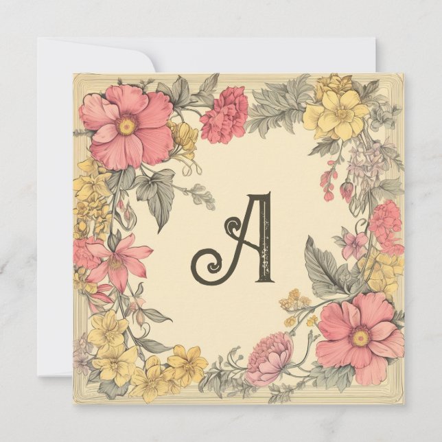 Rosa Melon, Cream och Gult: Monogrammed Notecards Julkort (Framsida)