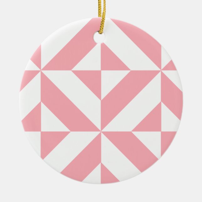 Rosa Melon Geometric Deco Cube Mönster Julgransprydnad Keramik (Framsidan)