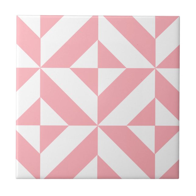 Rosa Melon Geometric Deco Cube Mönster Kakelplatta (Framsidan)