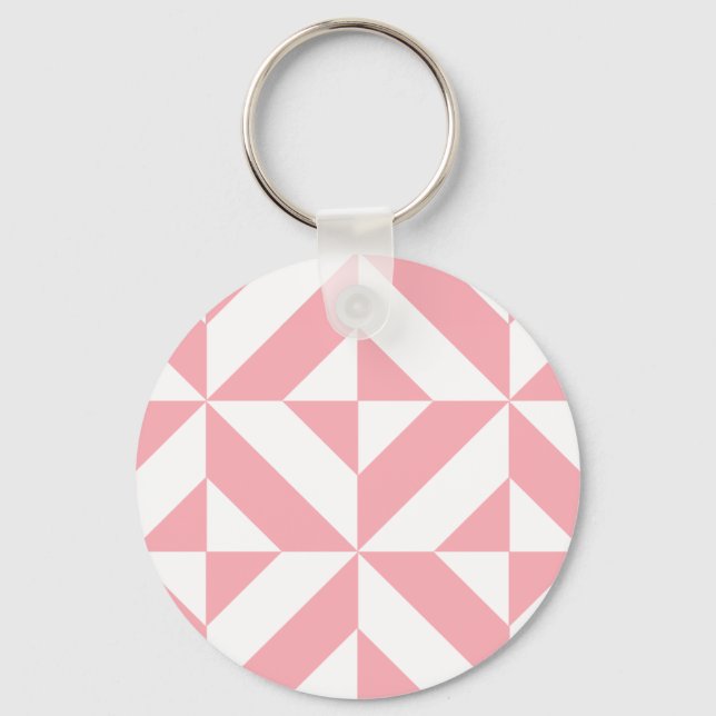 Rosa Melon Geometric Deco Cube Mönster Nyckelring (Framsida)