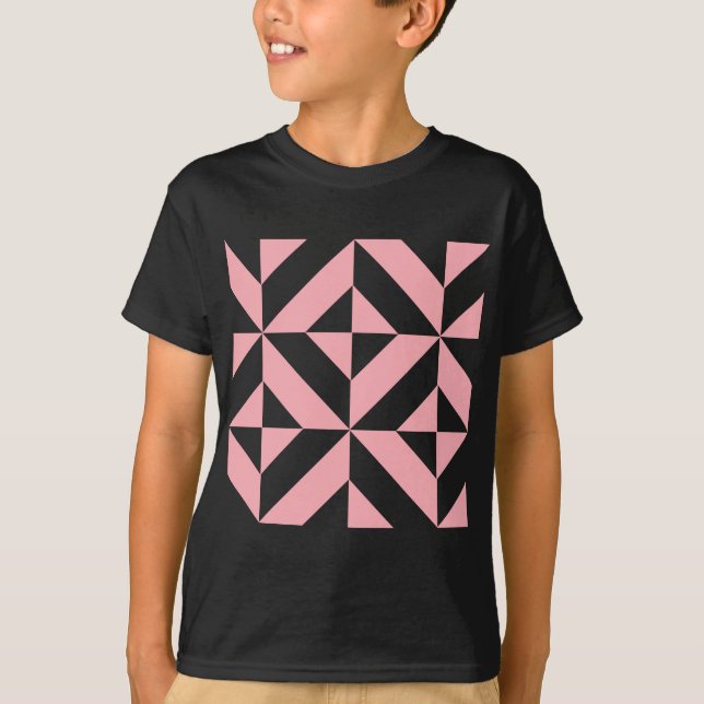 Rosa Melon Geometric Deco Cube Mönster T-shirt (Framsida)