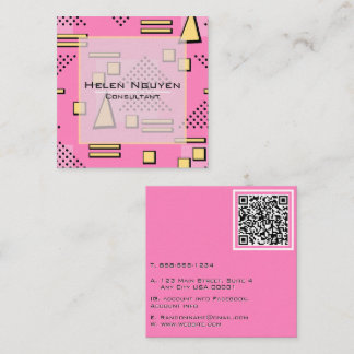 Rosa Memphis Retro 80-tals QR-kodkonsult Fyrkantigt Visitkort