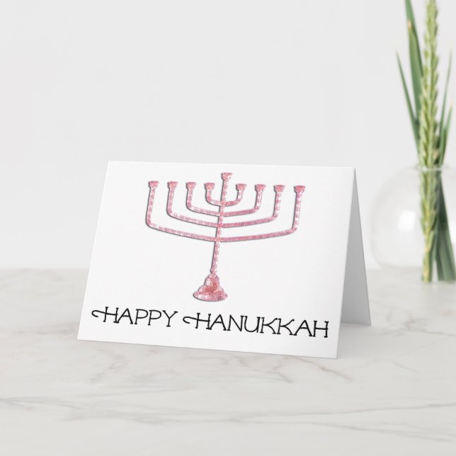 Rosa Menorah Lycklig Hanukkah-hälsningskort 1 Helgkort (Framsida)