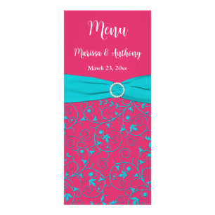 Rosa, menykort för Aqua Swirls Bröllop/årsdag Reklamkort