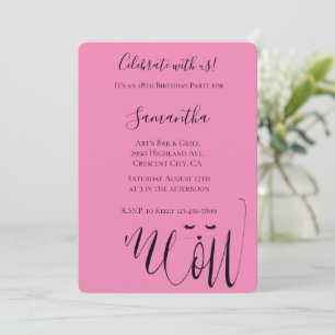 Rosa Meow Cat Birthday Inbjudningar