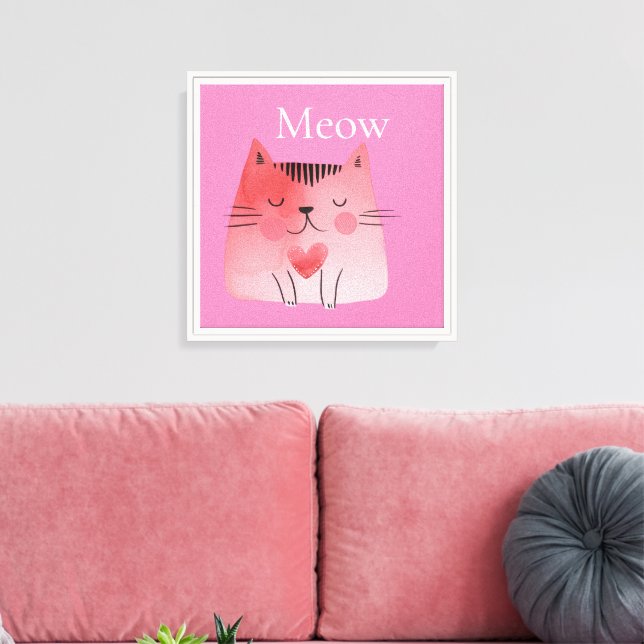 Rosa Meow Cat Canvastryck (Insitu (Vardagsrum))