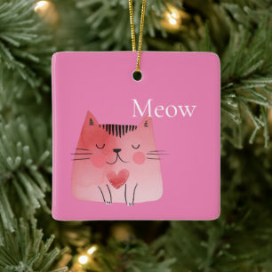 Rosa Meow Cat Julgransprydnad Keramik