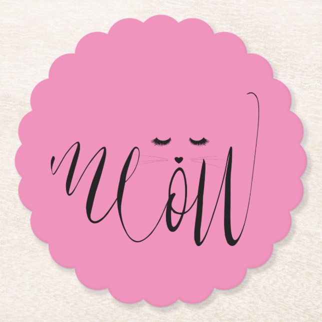 Rosa Meow Cat Underlägg Papper (Framsida)