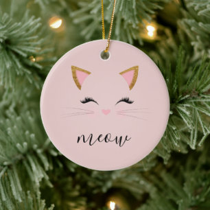  Rosa Meow Whiskers Kattunge Julgransprydnad Keramik