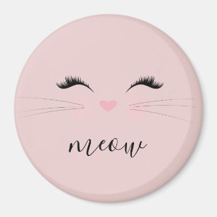 Rosa Meow Whiskers Kattunge Magnet