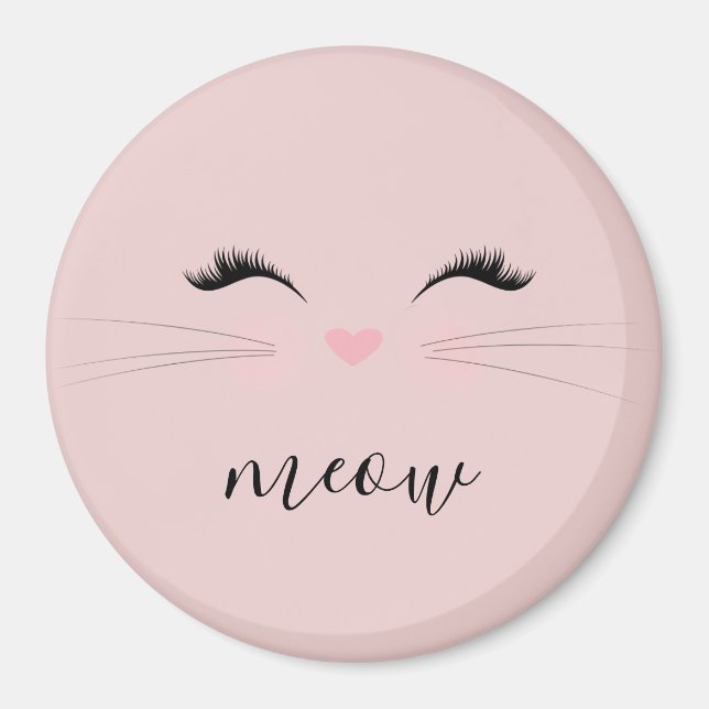  Rosa Meow Whiskers Kattunge Magnet (Framsidan)