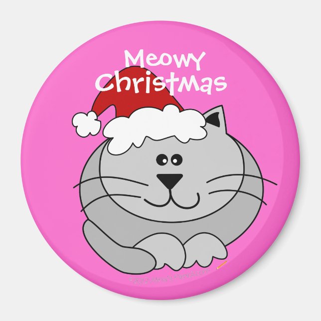 Rosa Meowy jul Cute Tjock Tecknad Cat Fridge Magnet (Framsidan)