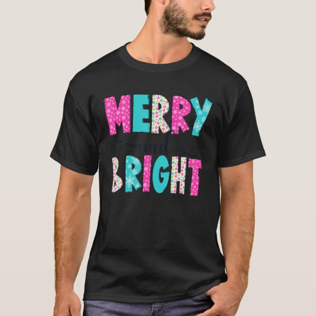 Rosa Merry and Bright jul Cute Family Julafton H T Shirt (Framsida)