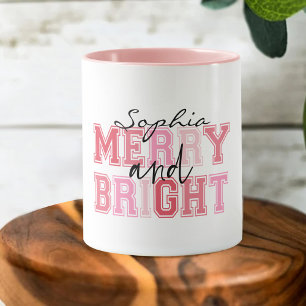 Rosa Merry And Bright Typografi Groovy Jul Mugg