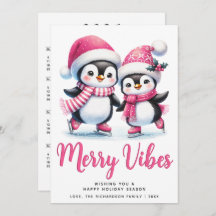 Rosa Merry Vibes Ice Skating Penguins jul