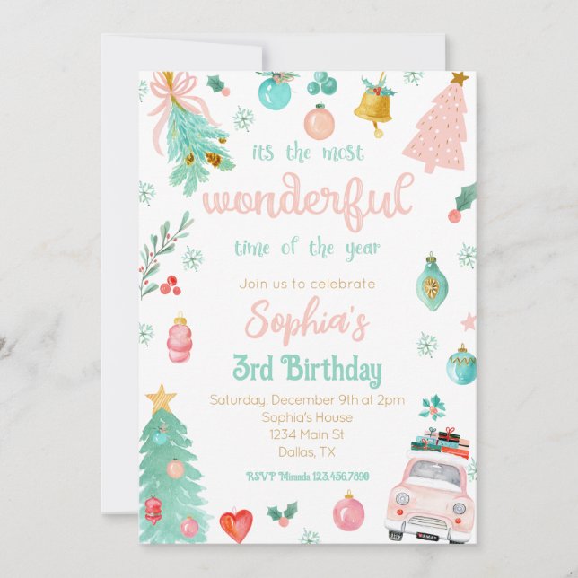 Rosa Mest underbart på födelsedagen Inbjudningar (Framsida)