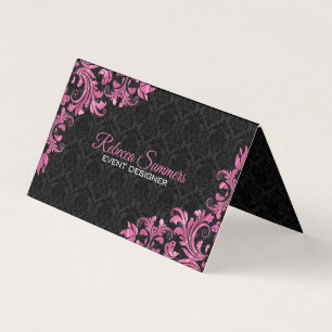 Rosa Metall Snöre Black Blommigt Damask Visitkort