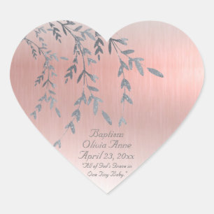 Rosa Metallic Flicka Namn Datum Glitter-baptism Hjärtformat Klistermärke