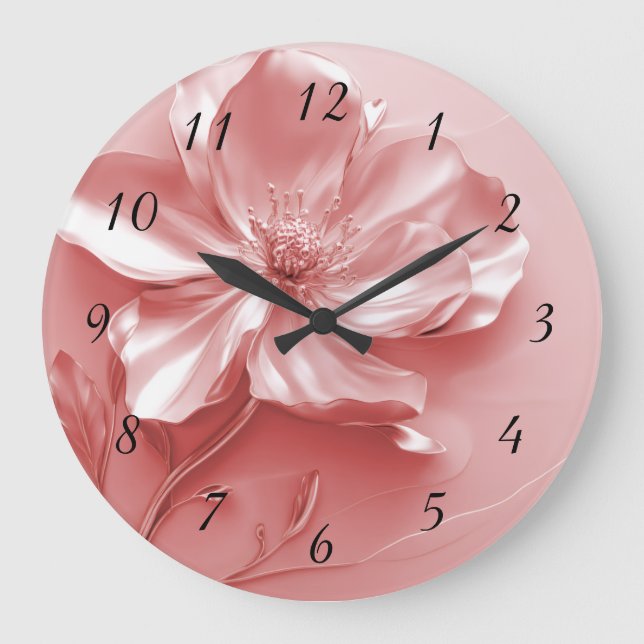 Rosa metallisk 3D-blomma Stor Klocka (Framsida)