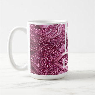 rosa metallisk abstrakt blank monogram namn girlig kaffemugg