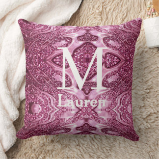 rosa metallisk abstrakt blank monogram namn girlig kudde