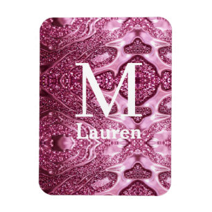 rosa metallisk abstrakt blank monogram namn girlig magnet