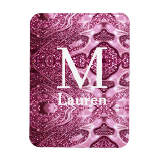 rosa metallisk abstrakt blank monogram namn girlig magnet