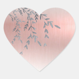 Rosa metallisk elegant glittrande glitterblad hjärtformat klistermärke