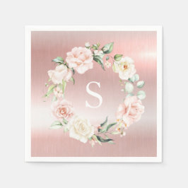 Rosa Metallisk monogram Blommigt vattenfärg Pappersservett