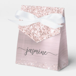 Rosa Metallisk Roséguld Glitter Monogram Namn Presentaskar