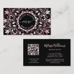 Rosa metallisk svart Mandala-logotyp Visitkort