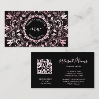 Rosa metallisk svart Mandala-logotyp Visitkort