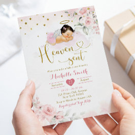 Rosa Mexican Angel Baby Heaven Sent Baby Shower Inbjudningar