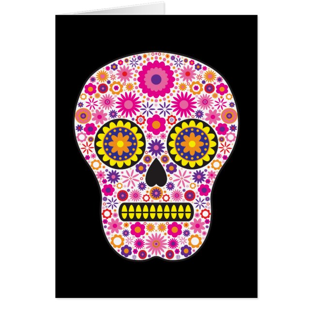 Rosa mexicansk sockerskalle hälsningskort (Framsidan)