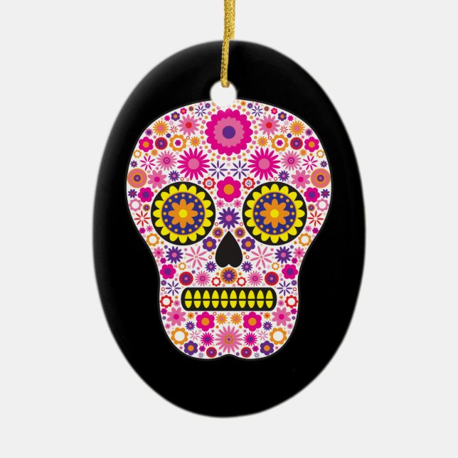 Rosa mexicansk sockerskalle julgransprydnad keramik (Framsidan)