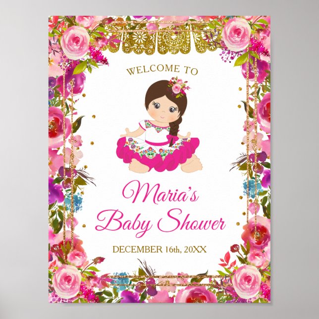 Rosa, mexikansk flicka, babyskor Guld Glitter Poster (Framsidan)