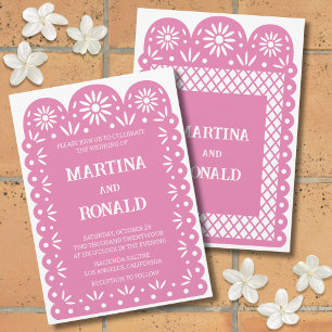 Rosa mexikansk papel picado bröllopsinbjudan meddelande