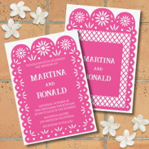 Rosa mexikansk papel picado bröllopsinbjudan