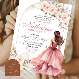  Rosa Mexikanska prinsessan Quinceanera Inbjudningar