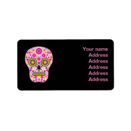 Rosa Mexikanskt socker Skull Adressetikett