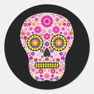 Rosa Mexikanskt socker Skull Runt Klistermärke