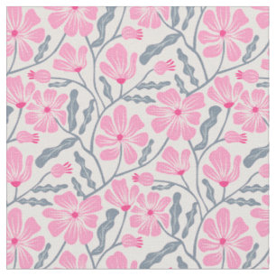 Rosa Mid Century Modern Blommönster Tyg