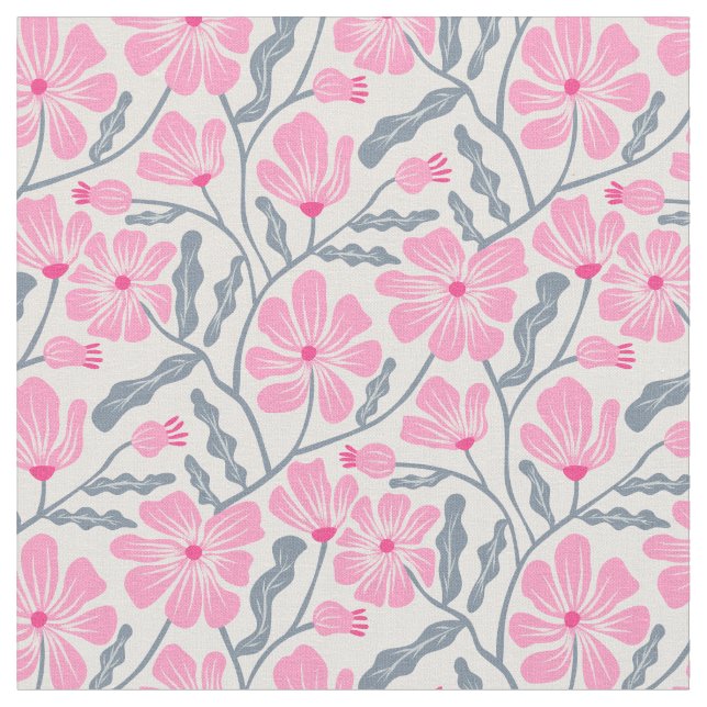 Rosa Mid Century Modern Blommönster Tyg (Närbild)