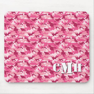Rosa militär retro Camouflage Stencil Monogram Musmatta