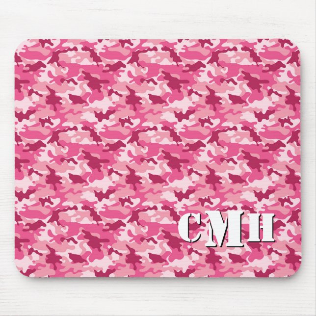 Rosa militär retro Camouflage Stencil Monogram Musmatta (Framsidan)